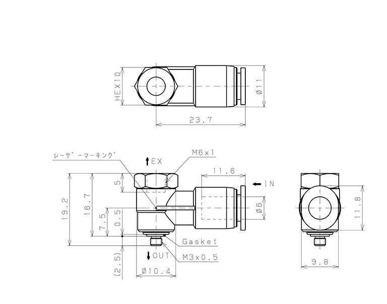 Van Xả Nhanh Khí Nén Pisco EQH-6M3M6_drawing