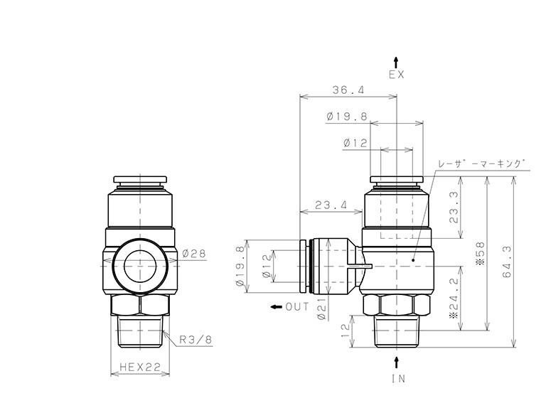 Van Xả Nhanh Khí Nén Pisco EQ03-P03C12C12_drawing