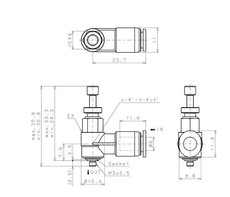 Van Xả Nhanh Khí Nén Pisco EQH-6M3E_drawing