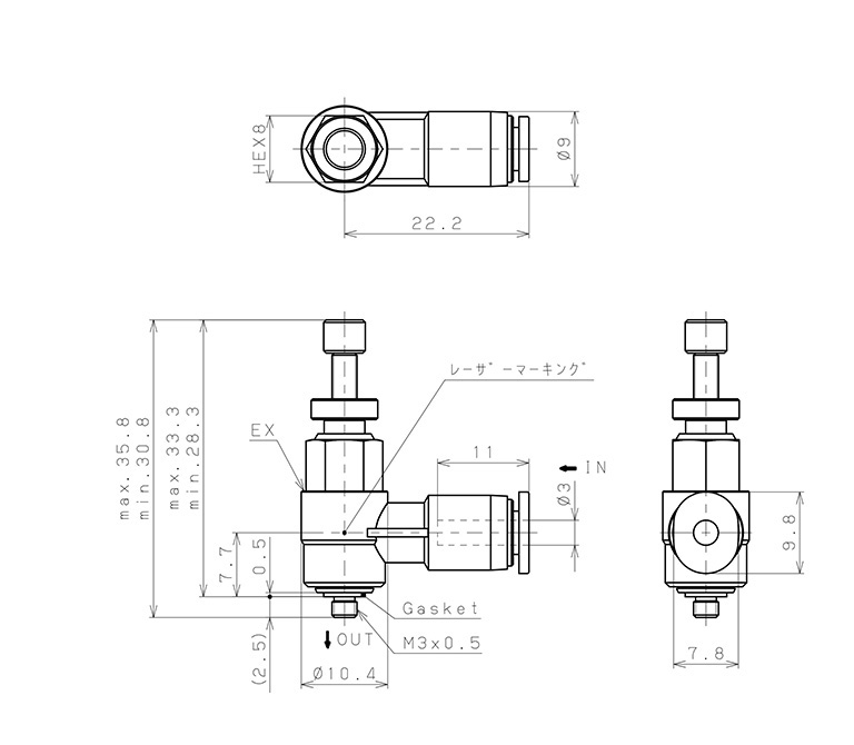 Van Xả Nhanh Khí Nén Pisco EQH-3M3E_drawing