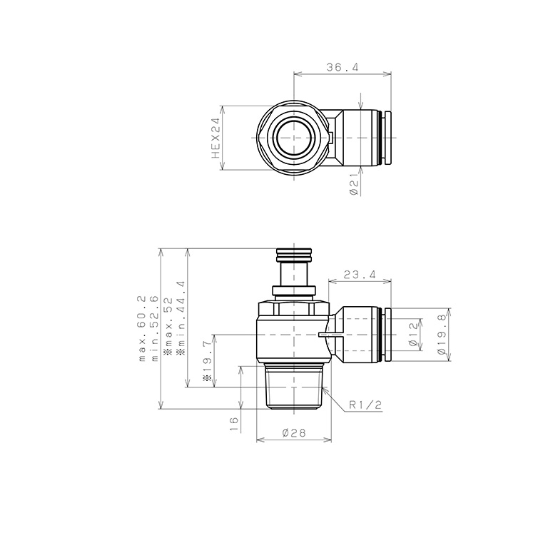 Van Tiết Lưu Khí Nén Chân Kim Pisco JNC12-04-C_drawing