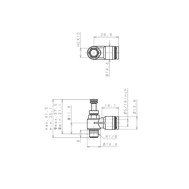 Van Tiết Lưu Khí Nén Chân Kim Pisco JNC5/16-01_drawing