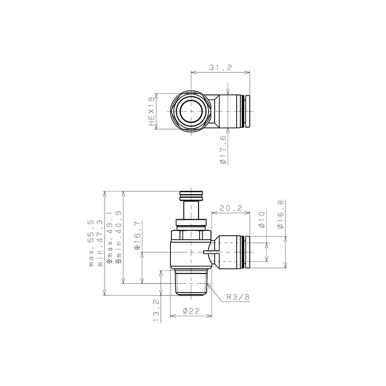 Van Tiết Lưu Khí Nén Chân Kim Pisco JNC10-03-C_drawing