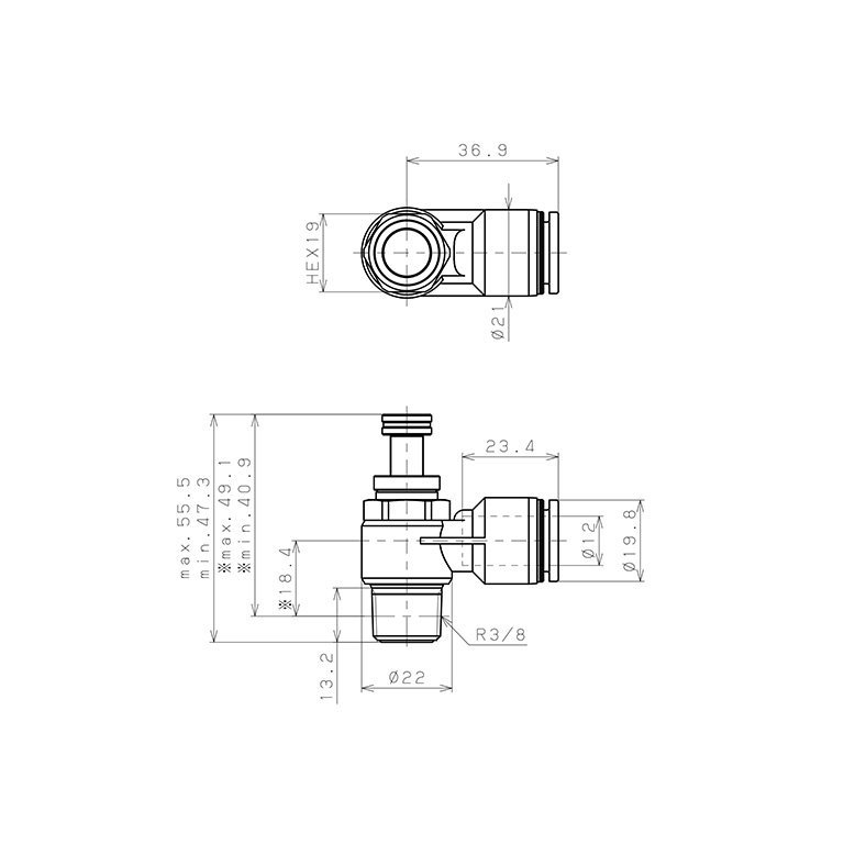 Van Tiết Lưu Khí Nén Chân Kim Pisco JNC12-03W_drawing
