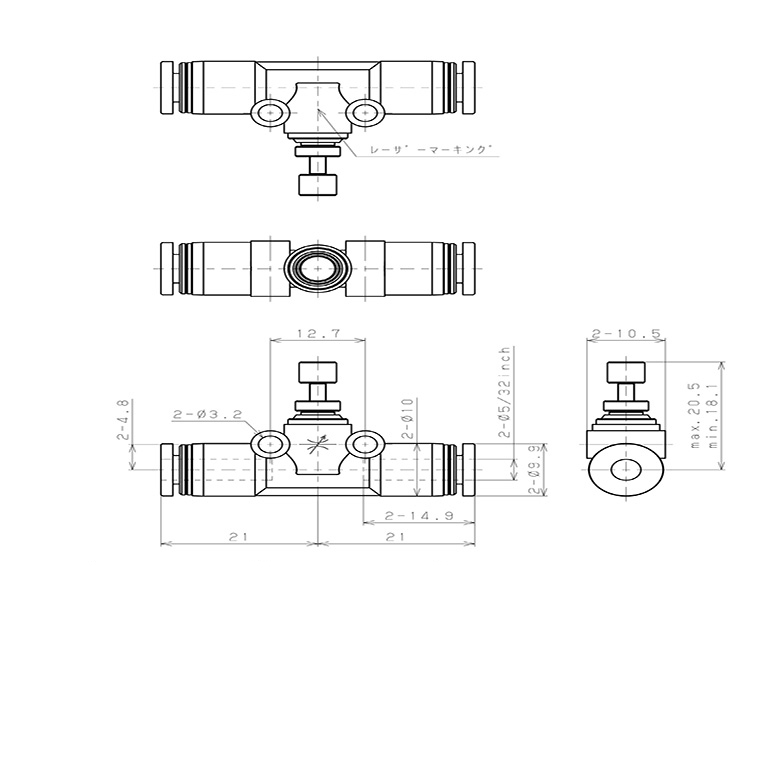 Van Tiết Lưu Khí Nén Chân Kim Pisco JNMU5/32_drawing
