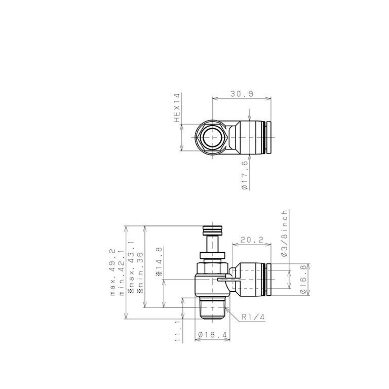 Van Tiết Lưu Khí Nén Chân Kim Pisco JNC3/8-02_drawing