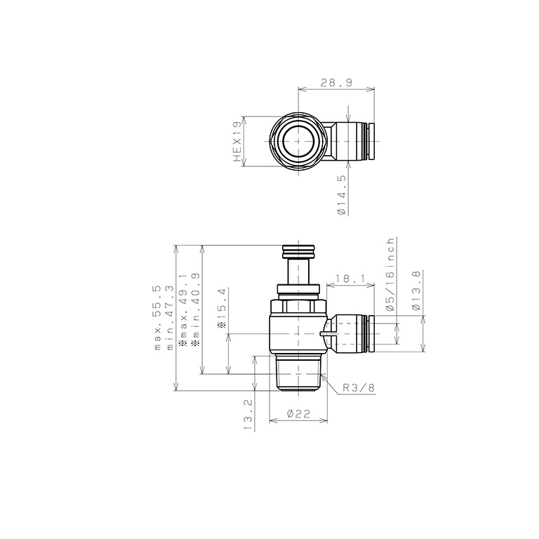 Van Tiết Lưu Khí Nén Chân Kim Pisco JNC5/16-03_drawing