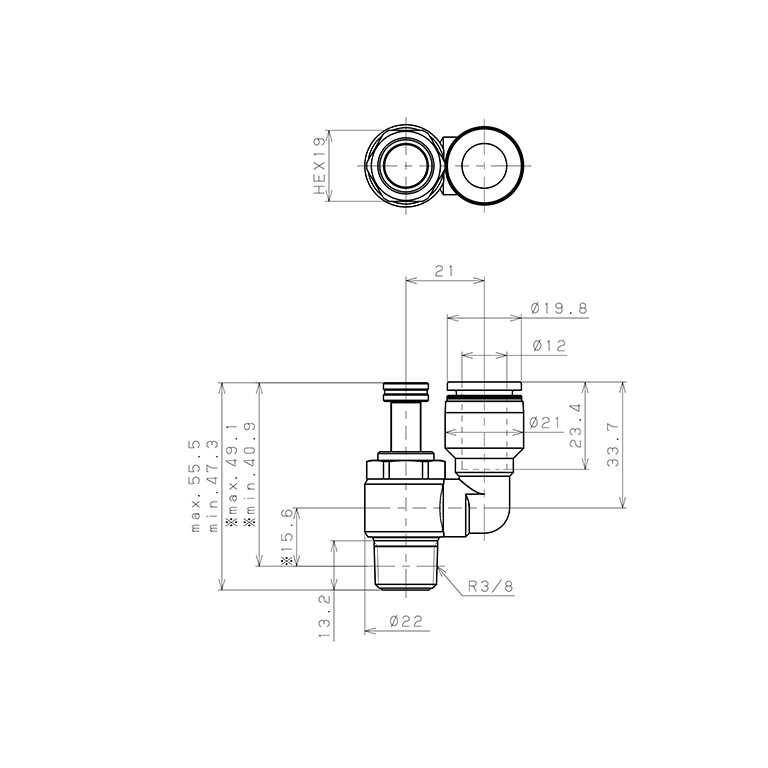 Van Tiết Lưu Khí Nén Chân Kim Pisco JNS12-03W-C_drawing