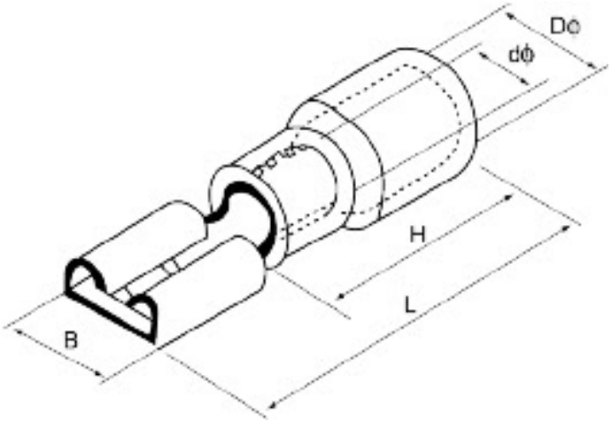 Đầu Cosse Ghim Cái Lá Cờ Cách Điện 1.5-2.5 mm2 KST Màu Xanh FLDNY2-250A_drawing