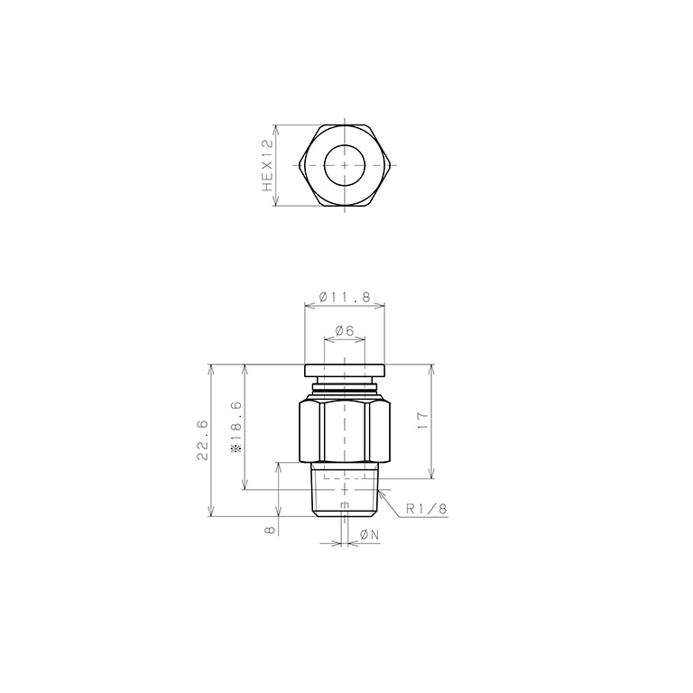 Đầu Nối Nhanh Khí Nén Lỗ Trích Khí Nhỏ Pisco PC6-01-0.1_drawing