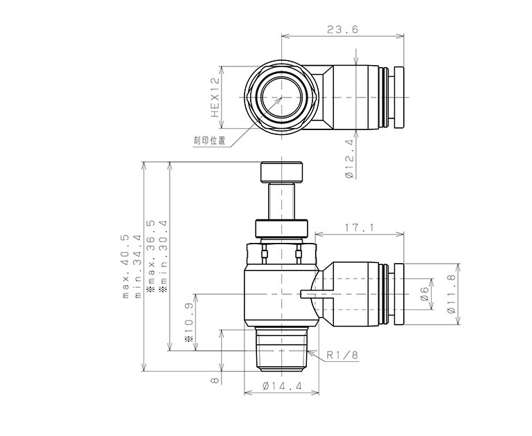 Van Tiết Lưu Khí Nén Bằng Nhựa PP Pisco PJSC6-01B-F-C_drawing