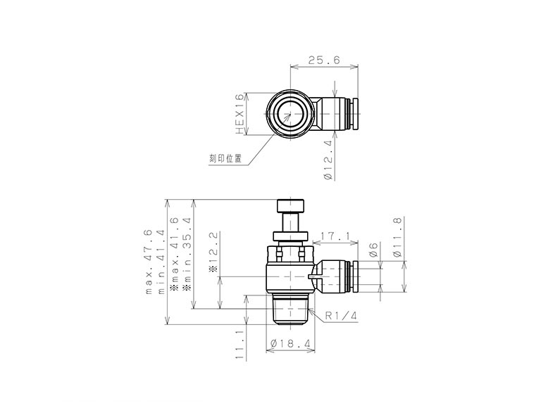 Van Tiết Lưu Khí Nén Bằng Nhựa PP Pisco PJSC6-02BK-S-C_drawing