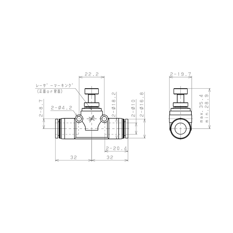 Van Tiết Lưu Khí Nén Chân Kim, Nhựa PP Và Inox 304 Pisco PJNMU10_drawing