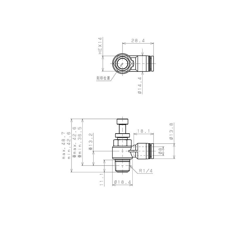 Van Tiết Lưu Khí Nén Lưu Lượng Thấp Pisco JSC8-02BLW-C_drawing