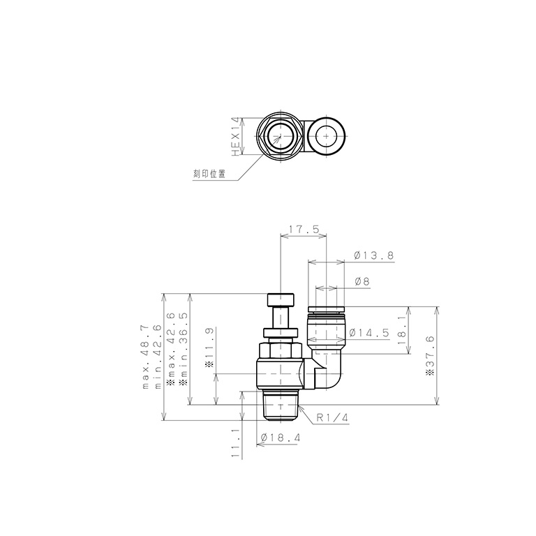 Van Tiết Lưu Khí Nén Lưu Lượng Thấp Pisco JSS8-02BLW-C_drawing