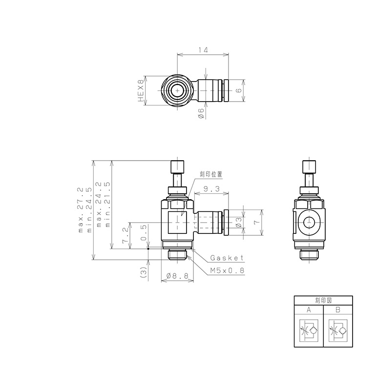 Van Tiết Lưu Khí Nén Lưu Lượng Thấp Pisco JSC3-M5ALW-C_drawing