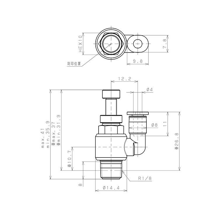 Van Tiết Lưu Khí Nén Lưu Lượng Thấp Pisco JSS4-01AL-C_drawing