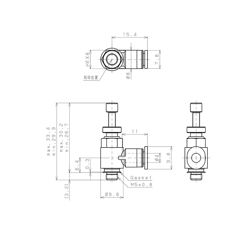 Van Tiết Lưu Khí Nén Lưu Lượng Thấp Pisco JSC4-M5AL-C_drawing