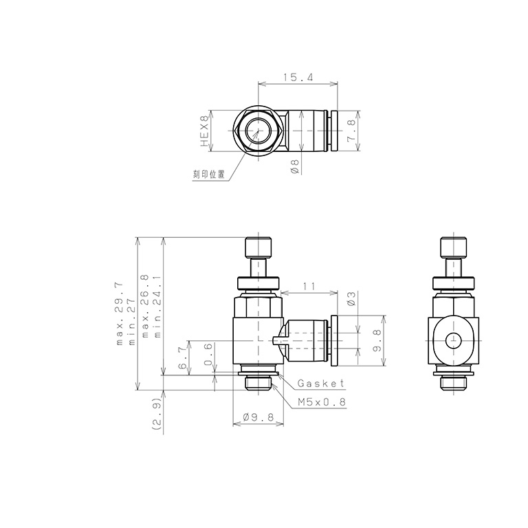 Van Tiết Lưu Khí Nén Pisco JSC3-M5AW_drawing