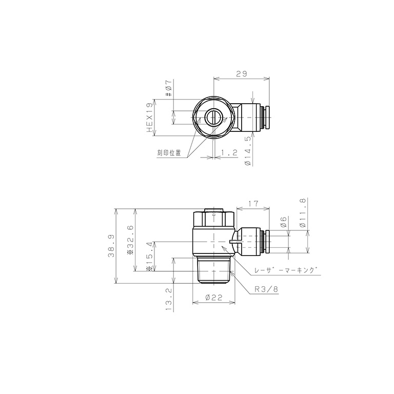 Van Tiết Lưu Khí Nén Đầu Vít Dẹp Pisco JSDC6-03A-C_drawing
