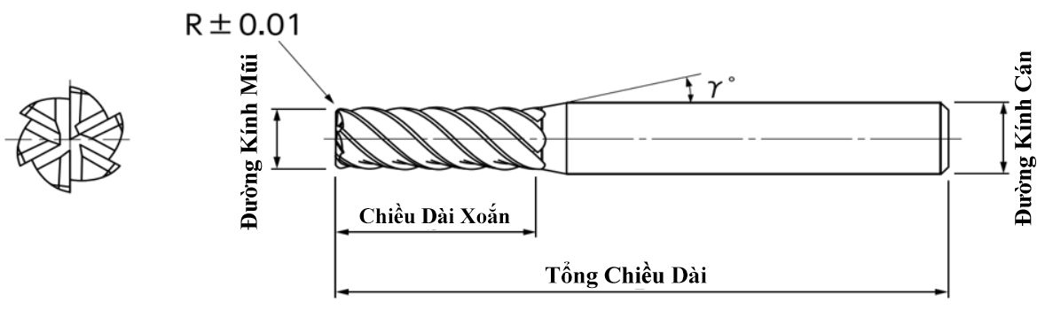 Dao Phay Ngón 6 Me Carbide Phủ Mugen MHDH645R NS Tool 6xR0.3xC6_drawing