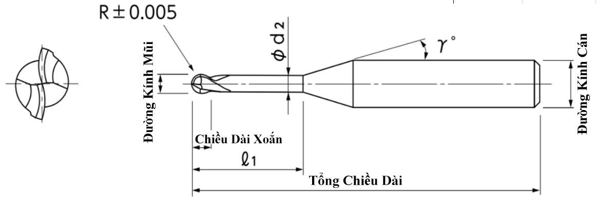 Dao Phay Cầu 2 Me Mũi Dài Carbide Phủ Mugen MRBH230 NS Tool R0.05x0.3xC4_drawing