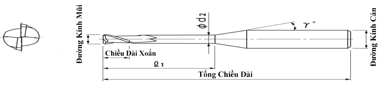 Dao Phay Ngón 2 Me Mũi Dài Carbide Phủ Mugen MHR230R NS Tool 0.2x0.5xC4_drawing