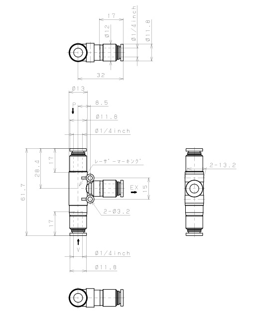 Bộ Tạo Chân Không Dòng VU Pisco VUL05-1/4-1/4J_drawing