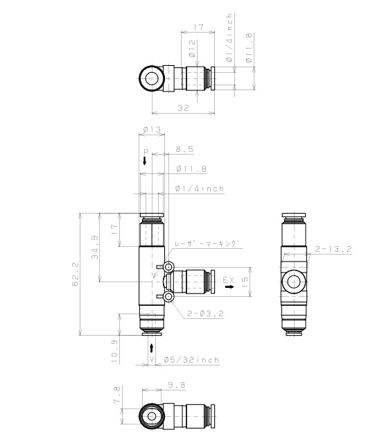 Bộ Tạo Chân Không Dòng VU Pisco VUH07-5/32-1/4J_drawing