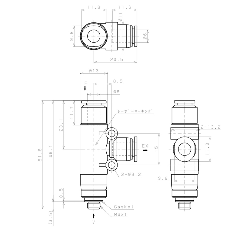 Bộ Tạo Chân Không Dòng VU Pisco VUH05-M66J_drawing