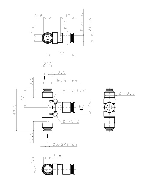 Bộ Tạo Chân Không Dòng VU Pisco VUH05-5/32-5/32J_drawing