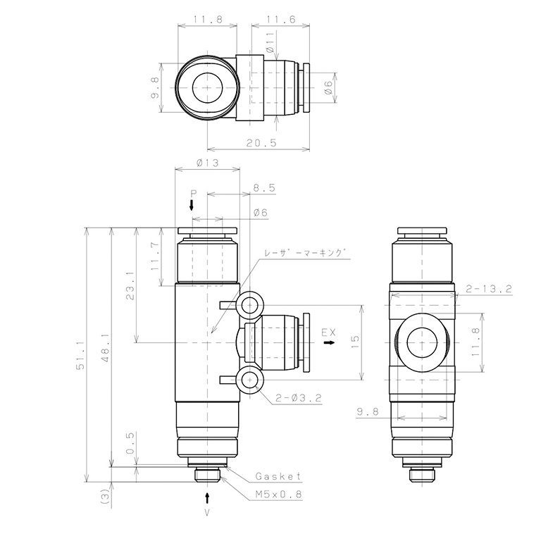 Bộ Tạo Chân Không Dòng VU Pisco VUL05-M56J_drawing