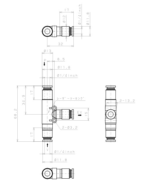 Bộ Tạo Chân Không Dòng VU Pisco VUL07-1/4-1/4J_drawing