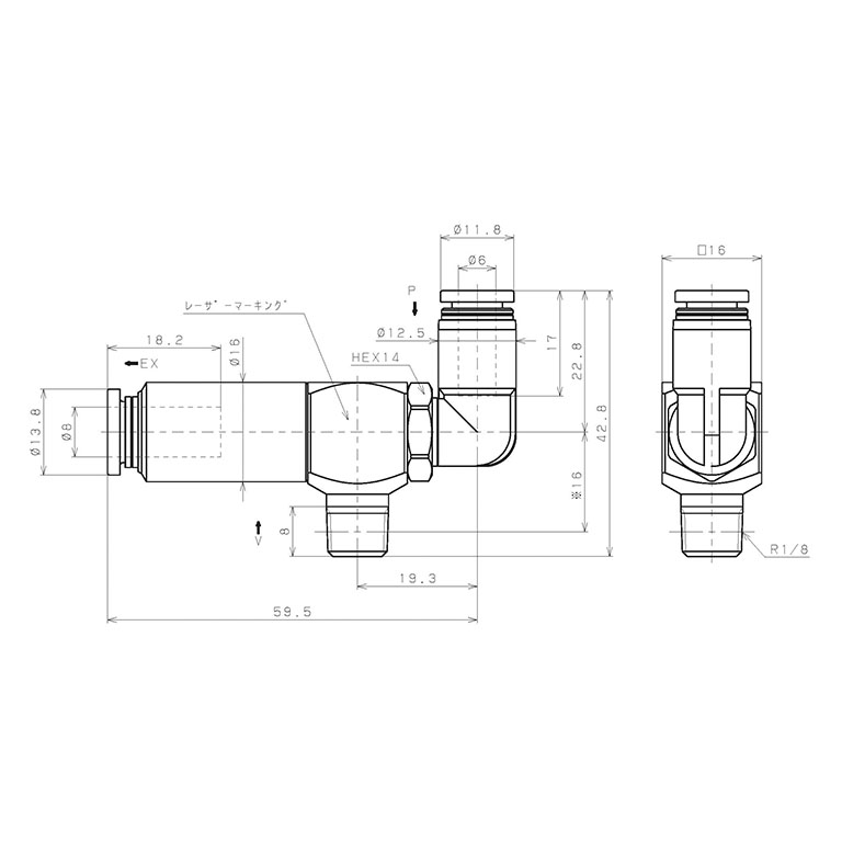 Bộ Tạo Chân Không Dòng VM - VC (-S3 Spec.) Pisco VCH07-016LJ-S3_drawing
