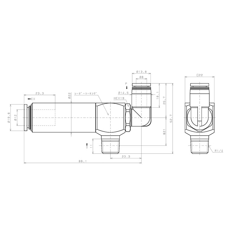 Bộ Tạo Chân Không Dòng VM - VC (-S3 Spec.) Pisco VCH20-028LJ-S3_drawing