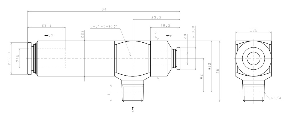 Bộ Tạo Chân Không Dòng VM - VC (-S3 Spec.) Pisco VCE20-028CJ-S3_drawing
