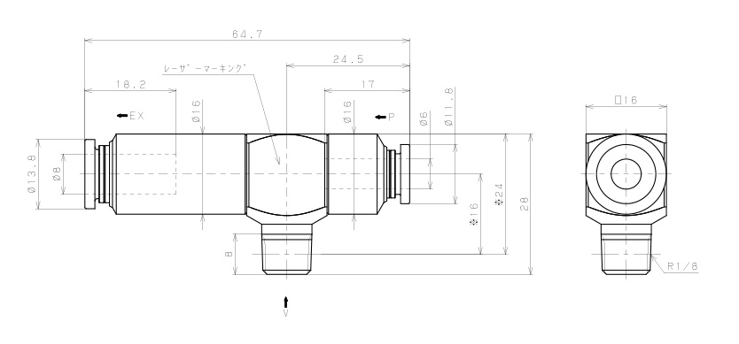Bộ Tạo Chân Không Dòng VM - VC (-S3 Spec.) Pisco VCE07-016CJ-S3_drawing