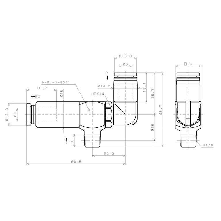 Bộ Tạo Chân Không Dòng VM - VC (-S3 Spec.) Pisco VCE12-018LJ-S3_drawing