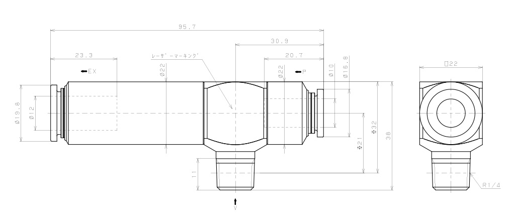 Bộ Tạo Chân Không Dòng VM - VC (-S3 Spec.) Pisco VCL20-0210CJ-S3_drawing
