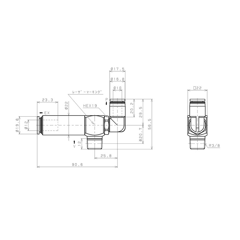 Bộ Tạo Chân Không Dòng VM - VC (-S3 Spec.) Pisco VCL20-0310LJ-S3_drawing