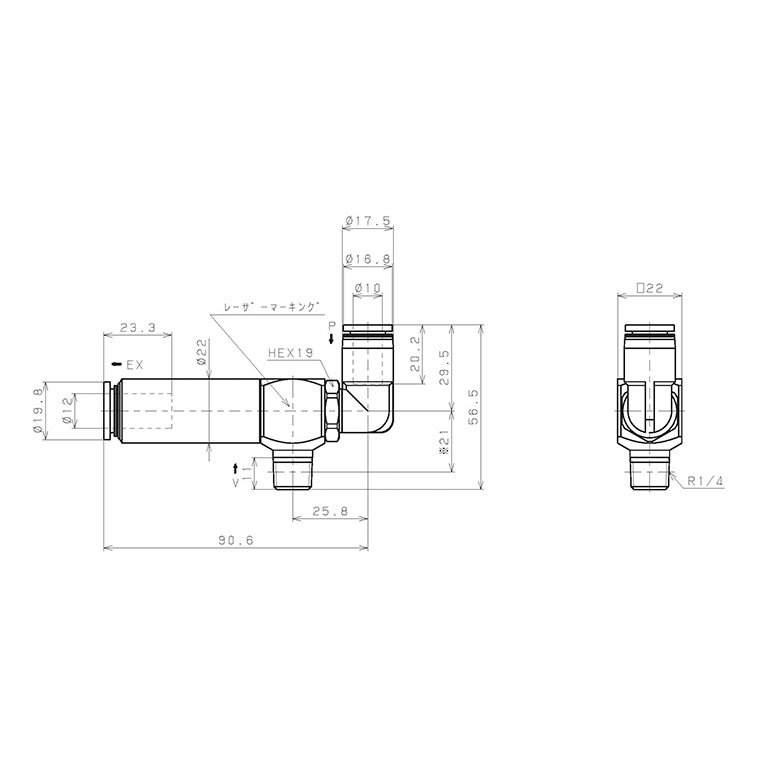 Bộ Tạo Chân Không Dòng VM - VC (-S3 Spec.) Pisco VCE15-0210LJ-S3_drawing