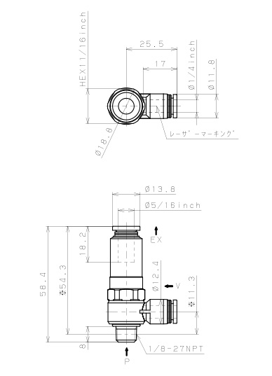 Bộ Tạo Chân Không Dòng VH - VS Pisco VHE07-1/4N1JU_drawing