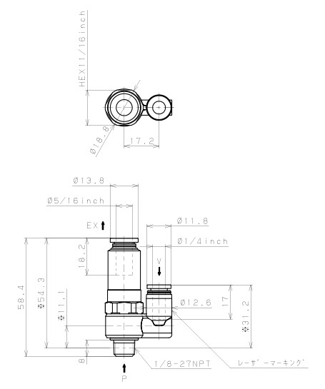 Bộ Tạo Chân Không Dòng VH - VS Pisco VSH05-1/4N1JU_drawing