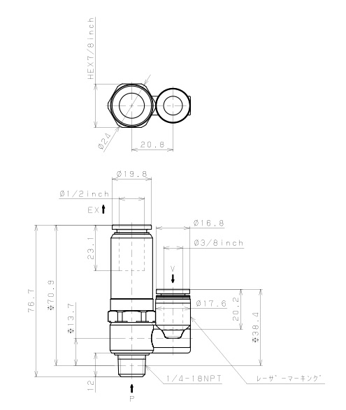 Bộ Tạo Chân Không Dòng VH - VS Pisco VSH15-3/8N2JU_drawing