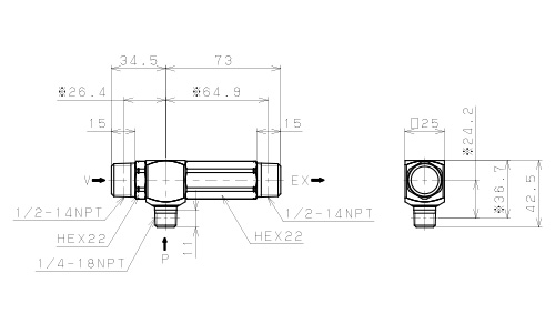 Bộ Tạo Chân Không Dòng VRL Pisco VRL300-N4N2N4_drawing