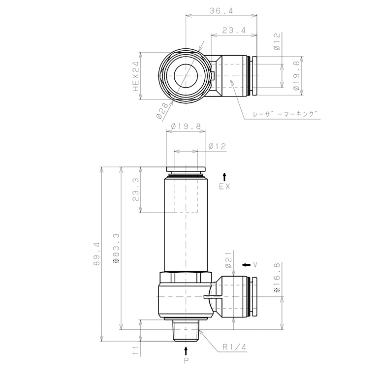 Bộ Tạo Chân Không Dòng VH - VS (-S3 Spec.) Pisco VHE20-1202J-S3_drawing