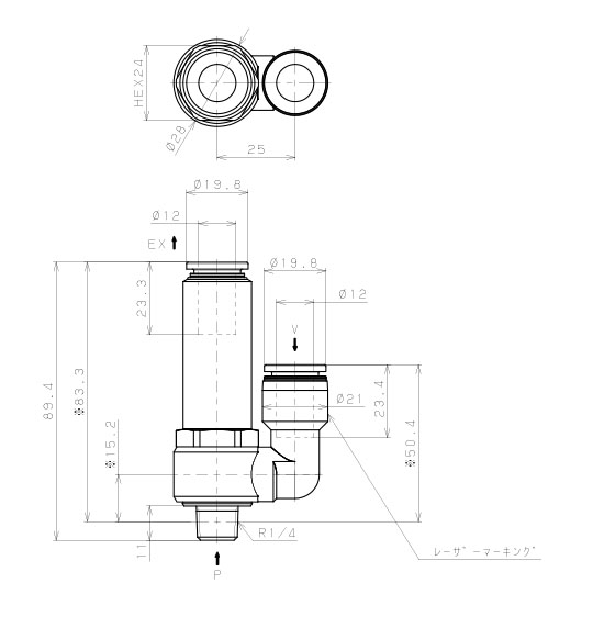 Bộ Tạo Chân Không Dòng VH - VS (-S3 Spec.) Pisco VSE20-1202J-S3_drawing