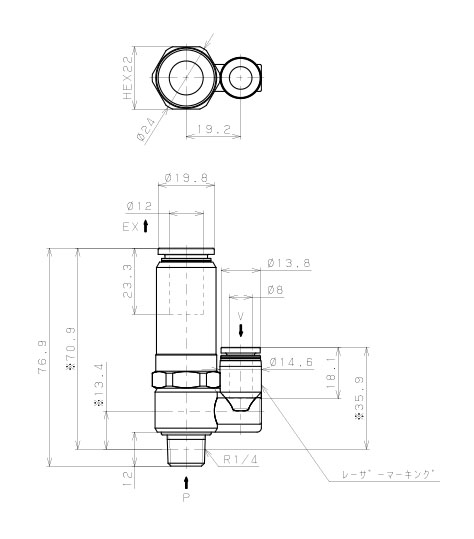 Bộ Tạo Chân Không Dòng VH - VS (-S3 Spec.) Pisco VSL15-802J-S3_drawing