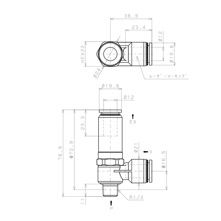 Bộ Tạo Chân Không Dòng VH - VS (-S3 Spec.) Pisco VHL15-1202J-S3_drawing