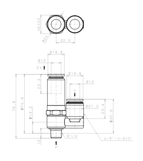 Bộ Tạo Chân Không Dòng VH - VS (-S3 Spec.) Pisco VSL15-1202J-S3_drawing